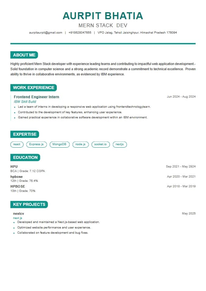 Creative Teal resume template