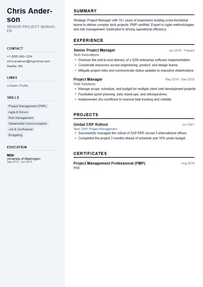 Sidebar Left resume template