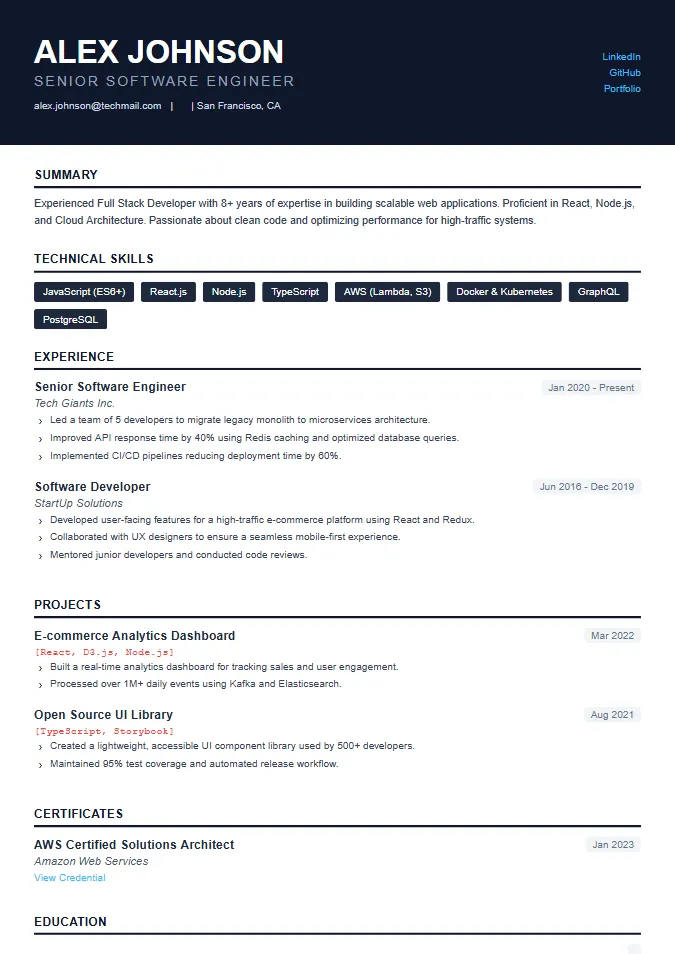 Tech Dark resume template
